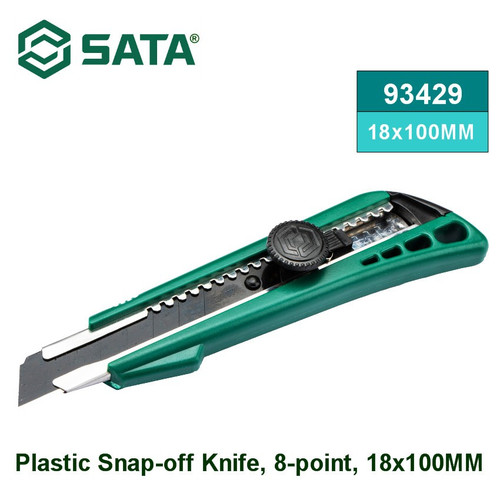 [93429] Pisau Snap-off 93429 Pegangan Karet, 8 titik, 18x100MM Sata Tools