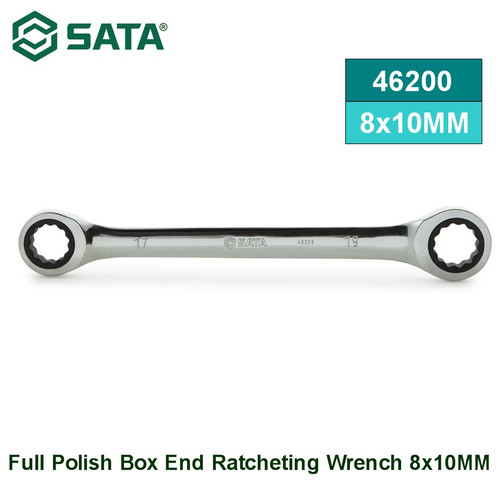 [46200] Kunci Double Ring 8x10MM 46200 Full Polish Box End Ratcheting Wrench Sata Tools