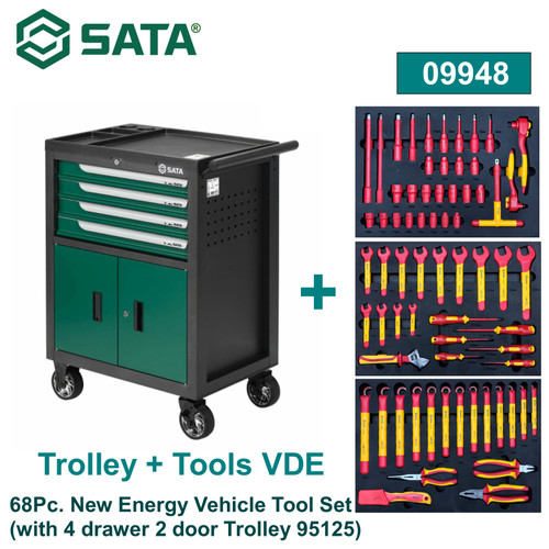 [9948] Troli + Tools VDE 68 buah 09948 - 68 pcs New Energy Vehicle Tool Set (with 4 drawer 2 door Trolley) Sata Tools