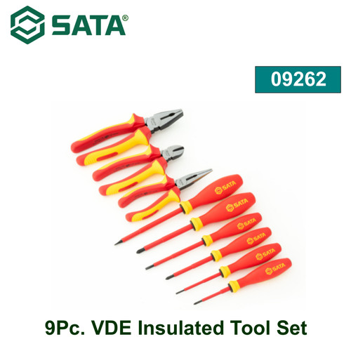 [9262] Tool kit set VDE 09262 Sata Tools 9 buah Obeng Plus Minus Tang Kombinasi Tang Potong Tang Lancip set 9 Pcs VDE Insulated Tool Set