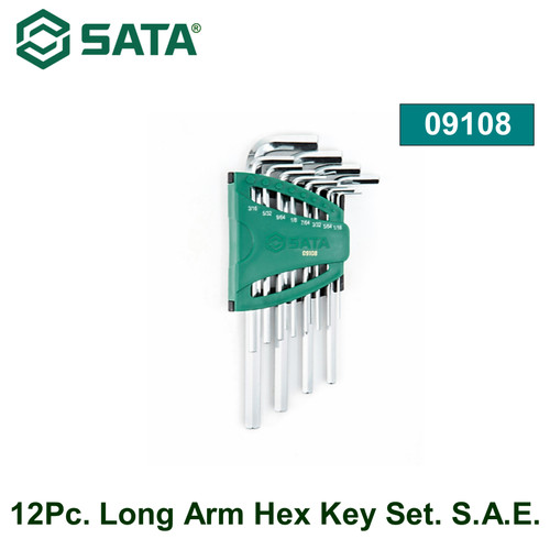 [9108] Kunci L 12 buah Inci 1/16" - 3/8" Sata Tools 09108 12Pc. Long Arm Hex Key Set. S.A.E.