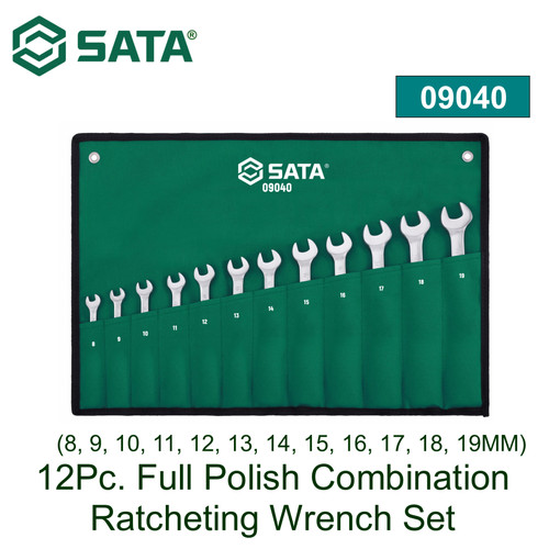 [9040] Kunci Pas Ratcheting Kombinasi set 12 buah 09040 Sata Tools 12 pcs Full Polish Combination Ratcheting Wrench Set