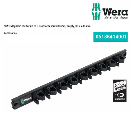 [05136414001] Rel magnet untuk 9 obeng, Rak Obeng kosong 05136414001 Wera 9611 Magnetic rail for up to 9 Kraftform screwdrivers, empty