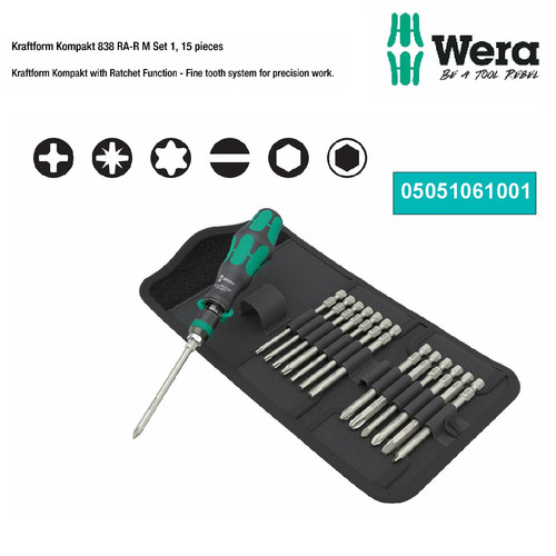 [05051061001] Obeng Bits Set 14 Pcs Wera 05051061001 Kraftform Kompakt 838 RA S Set 1, 14 pieces