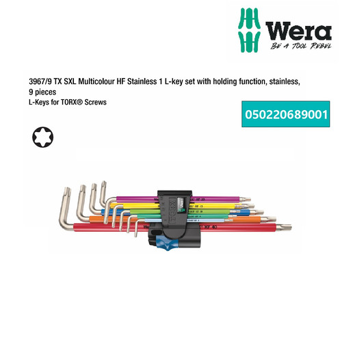 [05022689001] Kunci L Bintang set 9 pcs TX 8 - TX 40 Wera 05022689001 3967/9 TX SXL Multicolour HF Stainless 1 L-key set with holding function, stainless, 9 pieces