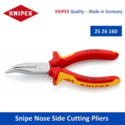 [2526160] Tang Lancip Bengkok VDE Knipex 25 26 160 Snipe Nose Side Cutting Pliers
