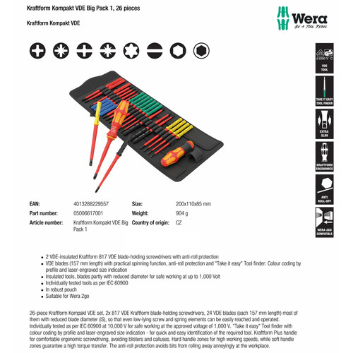 [05006617001] Obeng VDE Set 26 pcs Wera 05006617001 Kraftform Kompakt VDE Big Pack 1, 26 pieces