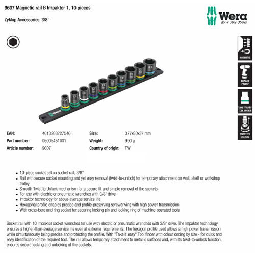 [05005451001] Socket Impact Set 10 pcs Wera 05005451001 8790 B Impaktor socket with 3/8" drive & 9607 Magnetic rail B, 10 pieces