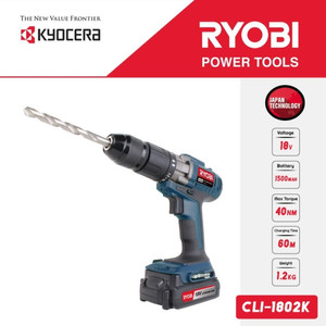 Mesin Bor Genggam Tanpa Kabel CLI-1802K Kyocera Ryobi Cordless Impact Drill