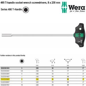 [5023385001] Kunci T Shock 8 x 230 mm Wera 05023385001 Hex T-handle Socket