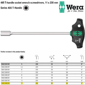 [5023389001] Kunci T Shock 11 x 230 mm Wera 05023389001 Hexagon T-handle Socket