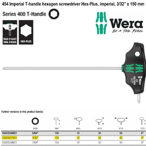 [5023357001] Kunci T Hex Inch 3/32" x 150 mm Wera 05023357001 T-handle Hexagon Imperial