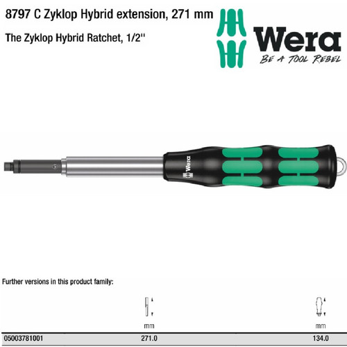 [05003781001] Gagang Sock Wera 05003781001 Zyklop Hybrid Extension 271 mm