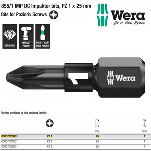 Mata Obeng Impaktor Bitorsion PZ 1 x 25 mm 05057620001 Pozidriv Screws Wera