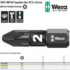 Mata Obeng Impaktor Bitorsion PZ 2 x 25 mm 05057621001 Pozidriv Screws Wera Tools