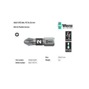 Mata Obeng Bitorsion PZ 2 x 25 mm Wera 05056722001 Bit Pozidriv Screws