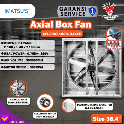 [EZM.0100219] Blower Exhaust Box Fan Kandang Ayam 38 Inch 380V 3 Phase Motor Direct