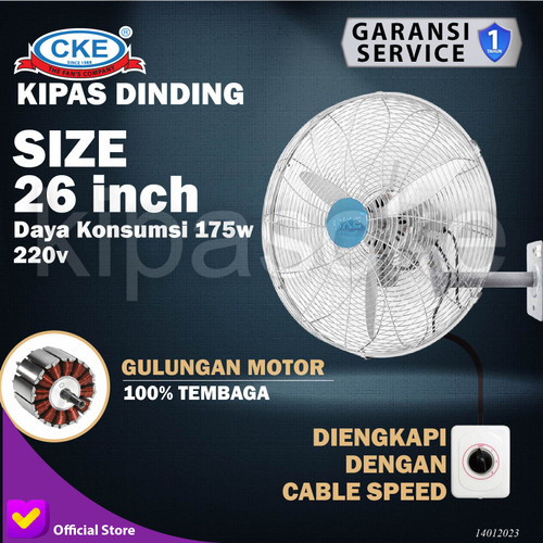 [EZM.0101246] CKE Wall Fan WF-NS26 1-3SLV 26Inch Kipas Angin Dinding Tembok Industri
