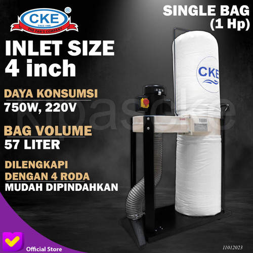 [EZM.0101677] Dust Collector 1 HP 220V Single Bag Penghisap Debu Dinamo Dia Bag 57L