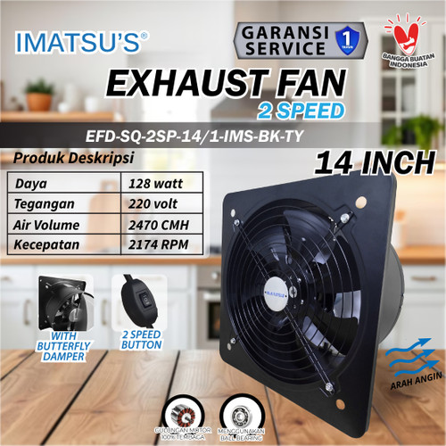 [EZM.0100079] Exhaust Fan 14 Inch Wall Air Duct Booster Fan 14" Inch 2 Speed / Kipas Hexos Dinding Exhaust Fan Ventilasi Plafon Besi 14 Inci