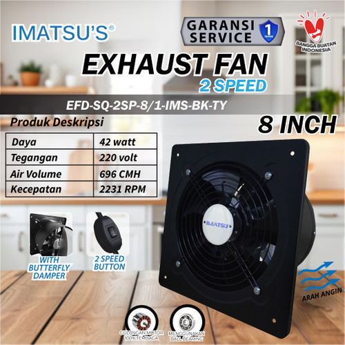 [EZM.0100082] Exhaust Fan 8 Inch Wall Air Duct Booster Fan 8" Inch 2 Speed / Kipas Hexos Dinding Exhaust Fan Ventilasi Plafon Besi 8 Inci