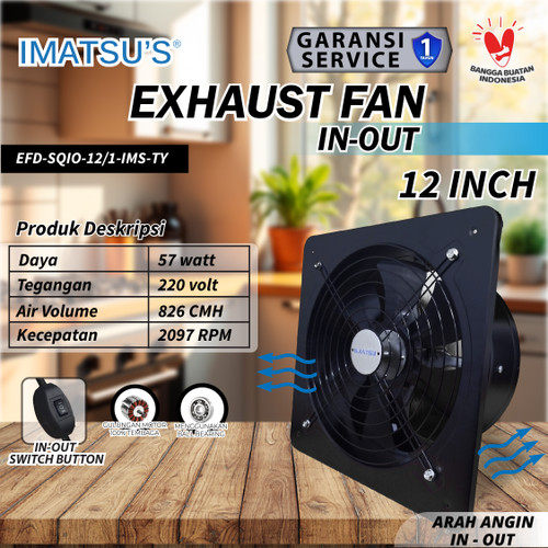 [EZM.0100072] Exhaust Fan Besi In Out 12 Inch Wall Air Duct Booster Fan 12" Kipas Hexos Dinding 2 Arah / Keluar Masuk