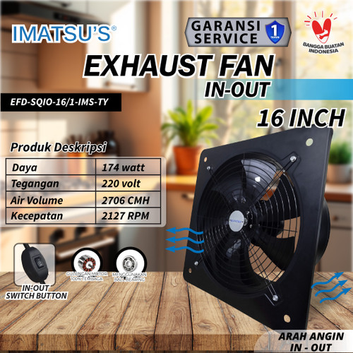 [EZM.0100070] Exhaust Fan Besi In Out 16 Inch Wall Air Duct Booster Fan 16" Kipas Hexos Dinding 2 Arah / Keluar Masuk