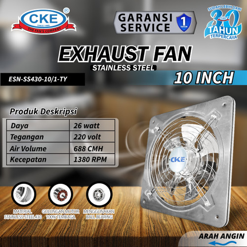 [EZM.0100059] Exhaust Fan Dinding Stainless Steel 10 Inch Kipas Hexos Hisap Tembok Wall Exhaust Fan 10" Inch Tahan Karat