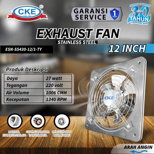 [EZM.0100058] Exhaust Fan Dinding Stainless Steel 12 Inch Kipas Hexos Hisap Tembok Wall Exhaust Fan 12" Inch Tahan Karat