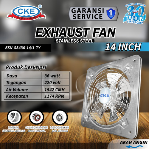 [EZM.0100057] Exhaust Fan Dinding Stainless Steel 14 Inch Kipas Hexos Hisap Tembok Wall Exhaust Fan 14" Inch Tahan Karat