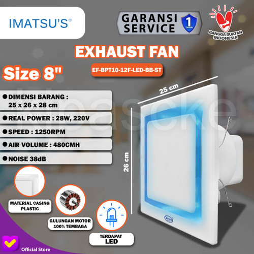 [EZM.0101559] Exhaust Fan LED Lightning 8 Inch Kipas Angin Hexos Plafon Dak
