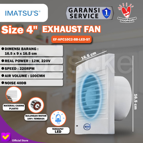 [EZM.0101502] Exhaust Fan Penghisap Udara Kecil Lampu LED Wall Tembok Ruangan 4 Inch