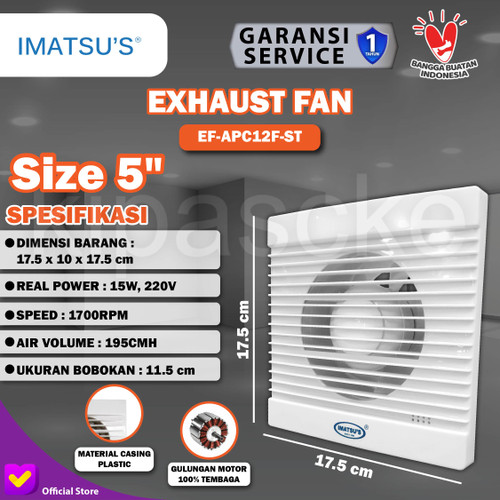 [EZM.0100374] Exhaust Fan Pengishap Udara Kecil Wall Tembok 5 Inch Eksos Dinding