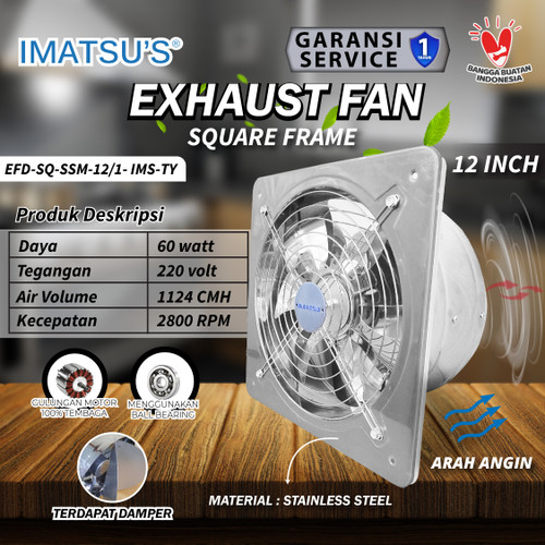 [EZM.0100066] Exhaust Fan Stainless Steel 12" Inch Wall Air Duct Booster Fan Plafon Dinding Besi 12 Inci