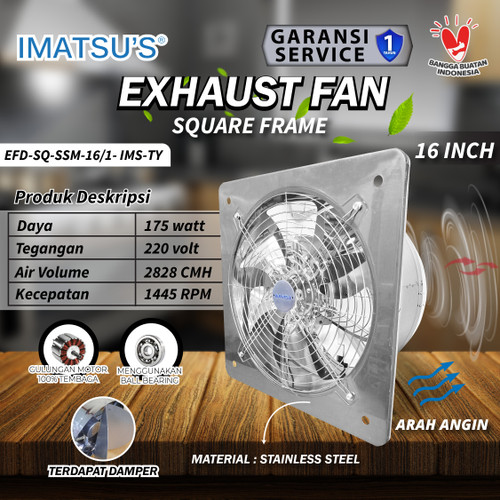 [EZM.0100064] Exhaust Fan Stainless Steel 16" Inch Wall Air Duct Booster Fan Plafon Dinding Besi 16 Inci