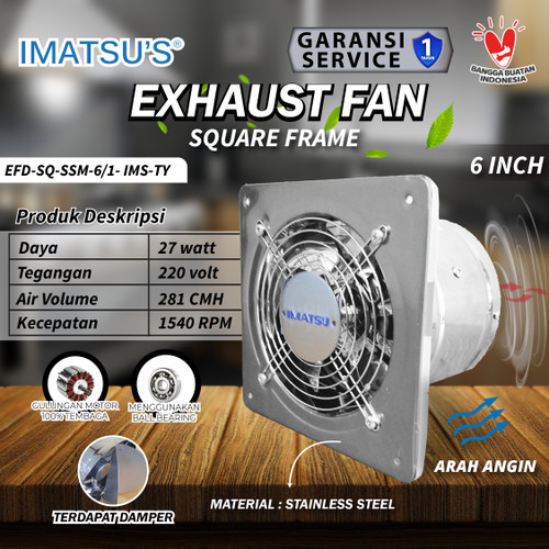[EZM.0100069] Exhaust Fan Stainless Steel 6" Inch Wall Air Duct Booster Fan Plafon Dinding Besi 6 Inci
