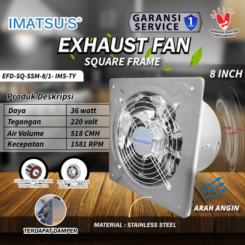 [EZM.0100068] Exhaust Fan Stainless Steel 8" Inch Wall Air Duct Booster Fan Plafon Dinding Besi 8 Inci