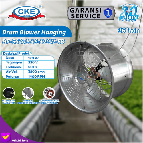 [EZM.0100112] Hanging Drum Fan 16" Blower Tabung Gantung 16 Inch Stainless Steel 304 / 201