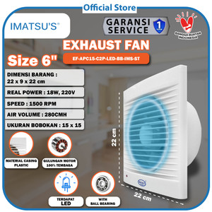 [EZM.0101932] Imatsu Exhaust Fan EF-APC15-C2P-LED-BB-IMS 6Inch Exhaust Dinding Eksos