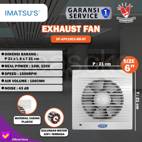 [EZM.0101689] Imatsu Exhaust Fan EF-APC15C2-BB-ST 6 Inch Toilet Dapur Eksos