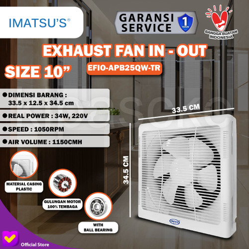 [EZM.0101905] Imatsu Exhaust Fan EFIO TR 10 Inch Exhaust Shutter In-Out Blower
