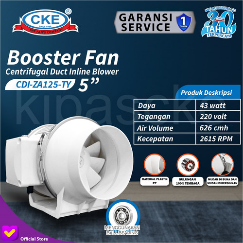 [EZM.0100183] Inline Duct Fan Plastik 5" Inch Kipas Booster Ventilasi Extractor Fan