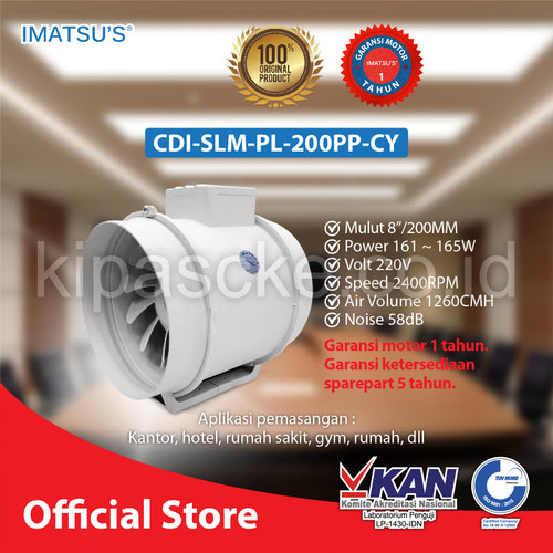 [EZM.0101733] INLINE DUCT IMATSU CDI-SLM-PL-200PP-CY 8INCH 220V BLOWER HISAP