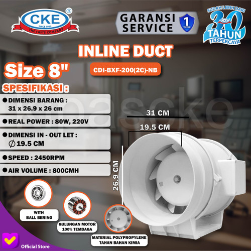 [EZM.0101469] Inline Fan PP 8" Inline Duct Fan/Hydroponic fan/Mixed Flow/Extractor