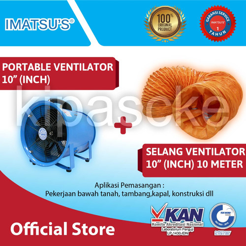 [EZM.0101563] Paket Portable Ventilator Blower 10 inch + Flexible Duct Hose 10 Meter