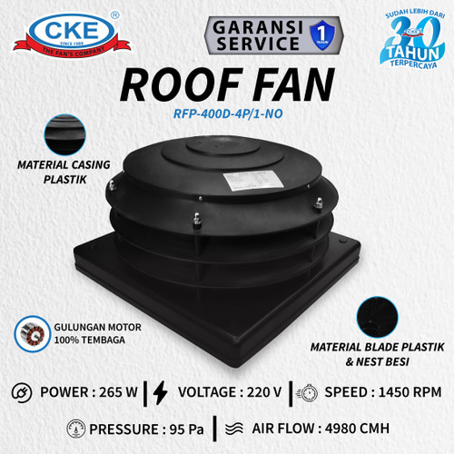 [EZM.0100092] Roof Exhaust Fan Plastic 16 Inch 220V Kipas Blower Exhaust Ventilasi Atap 16" Inch Plastik Ventilator Pabrik Rumah Gudang Gedung