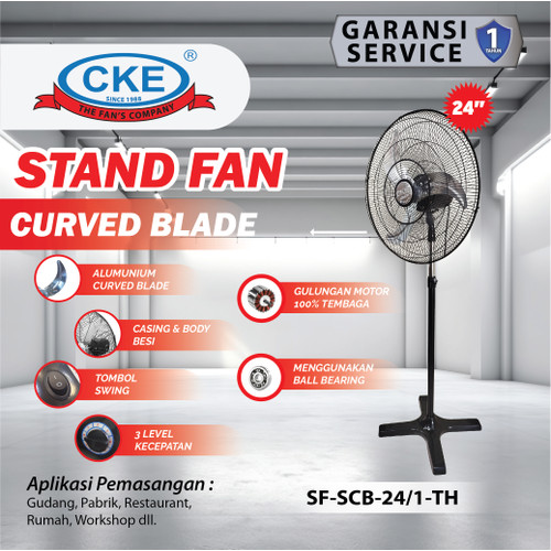 [EZM.0100007] Stand Fan Curve Blade 24 Inch Kipas Angin Tumpu / Berdiri Rumah Industri 24" Inch Kipas Tornado Besi Aluminium Industrial Standing Fan