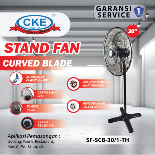 [EZM.0100005] Stand Fan Curve Blade 30 Inch Kipas Angin Tumpu / Berdiri Rumah Industri 30" Inch Kipas Tornado Besi Aluminium Industrial Standing Fan