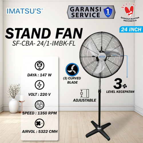 [EZM.0100090] Stand Fan Curved Blade 24 Inch Kipas Angin Tumpu Berdiri 24" Industrial Standing Fan