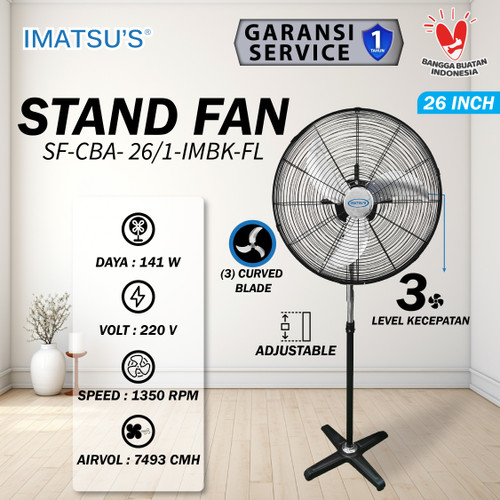 [EZM.0100089] Stand Fan Curved Blade 26 Inch Kipas Angin Tumpu Berdiri 26" Industrial Standing Fan